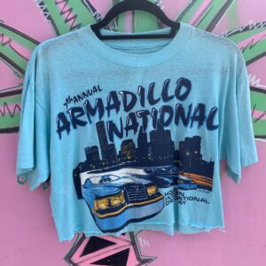 Photo detail:AS IS - CROPPED THIN SINGLE STITCH 7TH ANNUAL ARMADILLO NATIONAL HOUSTON INTERNATIONAL DRAGWAY CAR GRAPHIC T-SHIRT