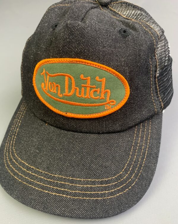 BLACK DENIM VON DUTCH PATCH SNAPBACK HAT CONTRAST STITCHING