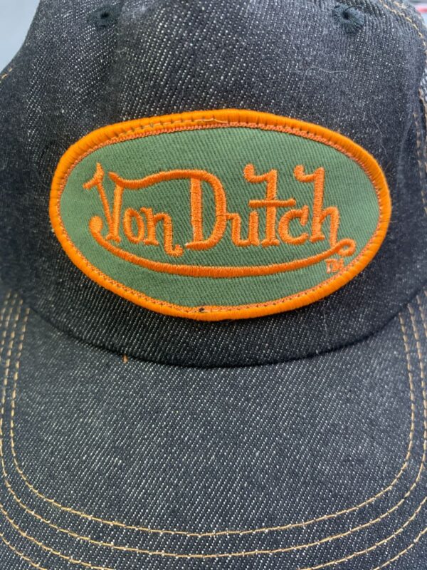 BLACK DENIM VON DUTCH PATCH SNAPBACK HAT CONTRAST STITCHING