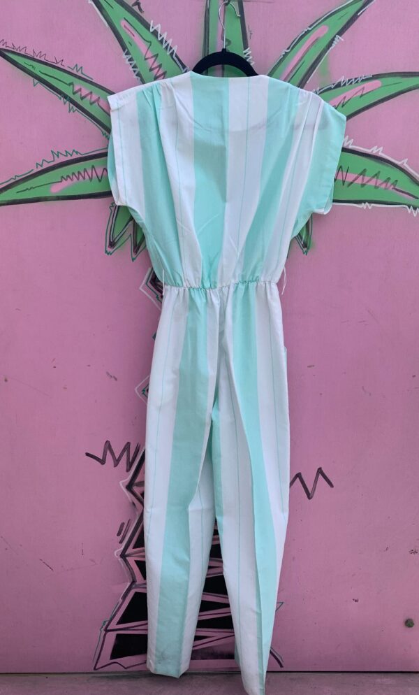 *AS-IS* CUTE SEAFOAM CAP SLEEVE VERTICAL STRIPED JUMPSUIT