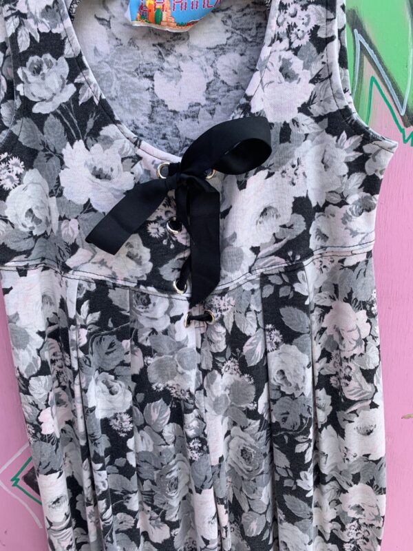 1980S-90S FLORAL PRINT RIBBON LACE UP FRONT SLEEVELESS JUMPSUIT