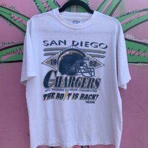 Photo detail:SAN DIEGO CHARGERS 1992 THE BOLT IS BACK GRAPHIC SINGLE STITCH T-SHIRT