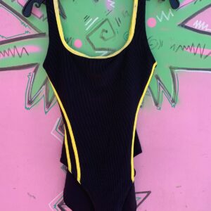 Photo detail:RAD RIBBED 1980S ONE PIECE BATHING SUIT YELLOW STRIPES