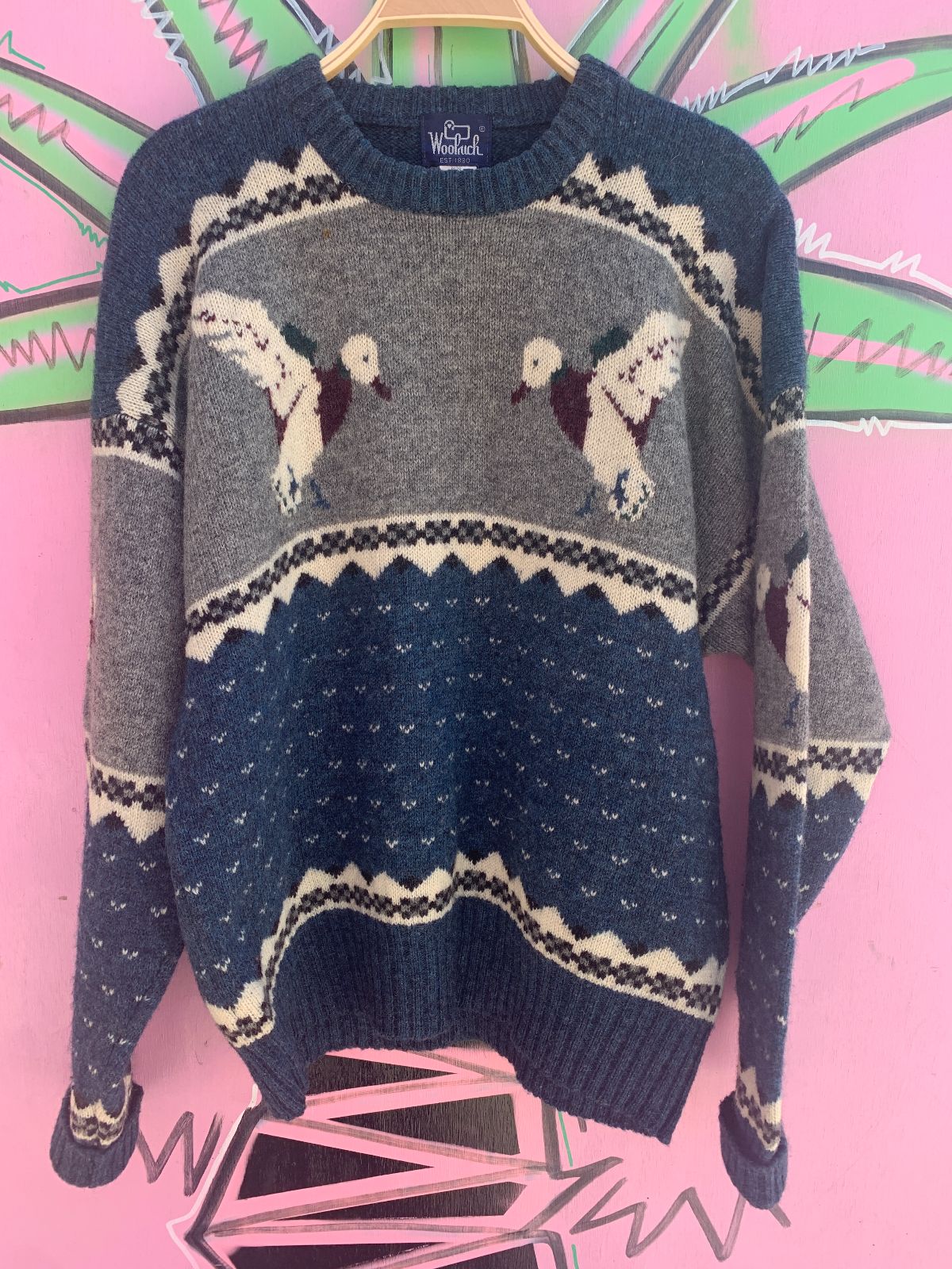 product details: 100% WOOL DUCK DESIGN KNIT PULLOVER SWEATER photo