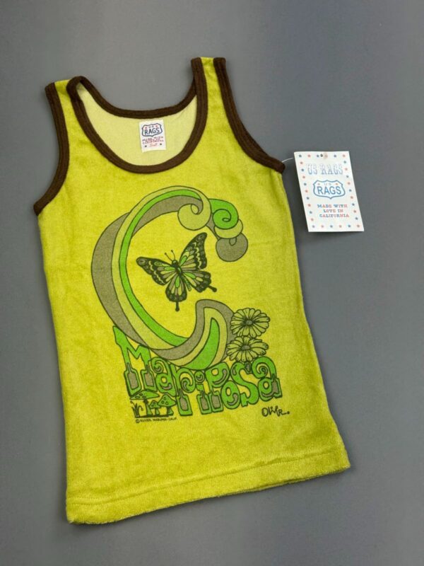 EARLY Y2K DEADSTOCK! MARIPOSA BUTTERFLY GRAPHIC TERRY CLOTH RINGER TANK TOP