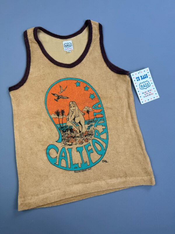 EARLY Y2K DEADSTOCK! CALIFORNIA MUSHROOM GIRL TERRY CLOTH RINGER TANK TOP