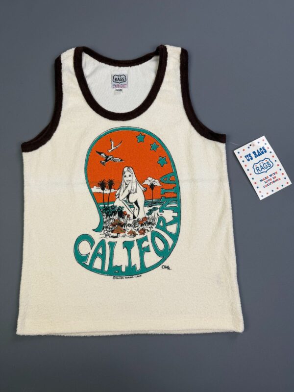 EARLY Y2K DEADSTOCK! CALIFORNIA MUSHROOM GIRL TERRY CLOTH RINGER TANK TOP