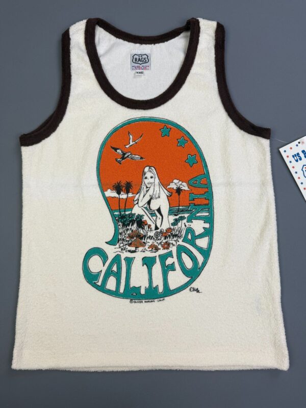 EARLY Y2K DEADSTOCK! CALIFORNIA MUSHROOM GIRL TERRY CLOTH RINGER TANK TOP