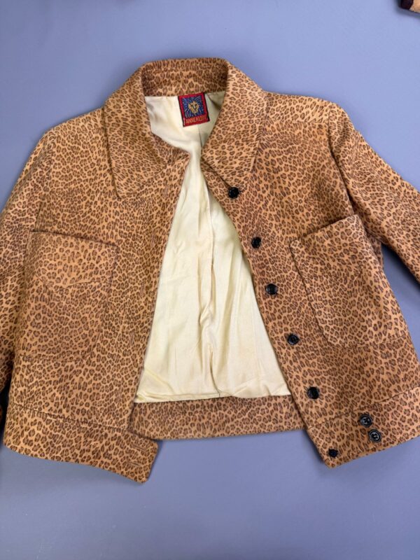 *AS-IS* SWEET! 1980S-90S MINI LEOPARD PRINT BRUSHED SUEDE LEATHER JACKET