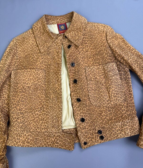 *AS-IS* SWEET! 1980S-90S MINI LEOPARD PRINT BRUSHED SUEDE LEATHER JACKET
