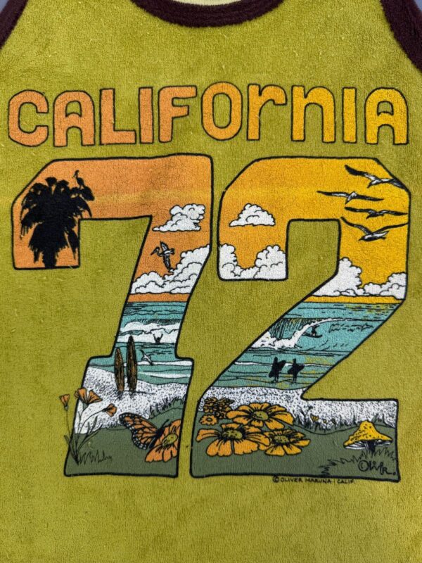TERRY CLOTH CALIFORNIA 72 GRAPHIC RINGER TANK | EARLY Y2K DEADSTOCK NWT