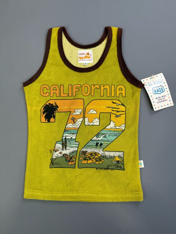 TERRY CLOTH CALIFORNIA 72 GRAPHIC RINGER TANK | EARLY Y2K DEADSTOCK NWT