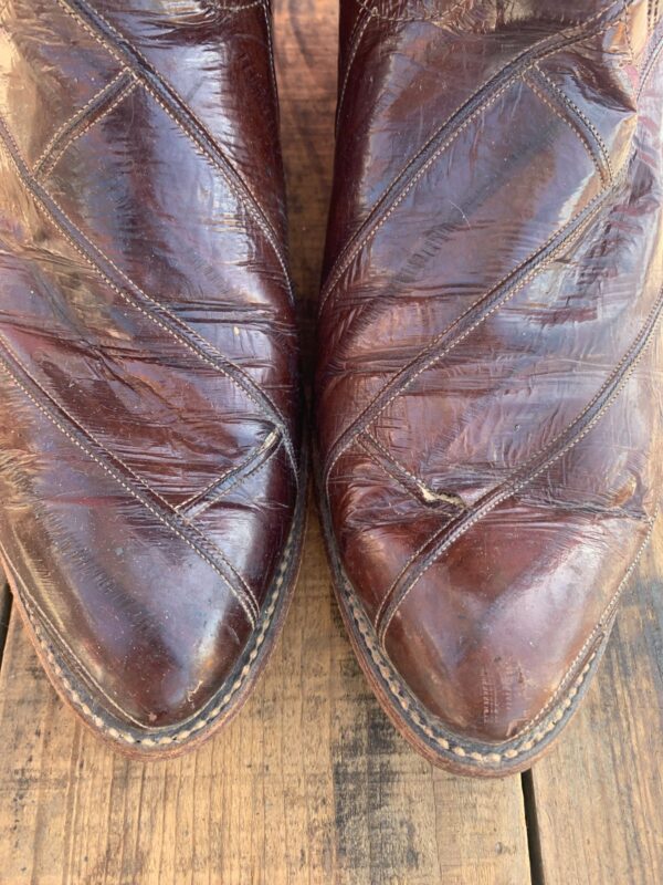 COOL! 2-TONE EEL SKIN PANELED EMBROIDERED COWBOY BOOTS