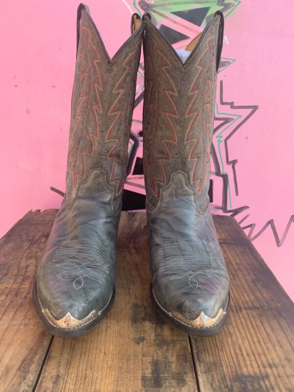 GRAY MARBLED LEATHER COWBOY BOOTS W/ METAL TOE TIPS