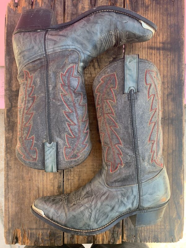 GRAY MARBLED LEATHER COWBOY BOOTS W/ METAL TOE TIPS
