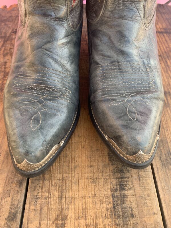 GRAY MARBLED LEATHER COWBOY BOOTS W/ METAL TOE TIPS