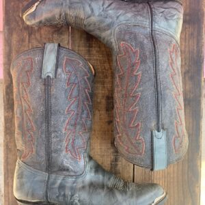 Photo detail:GRAY MARBLED LEATHER COWBOY BOOTS W/ METAL TOE TIPS