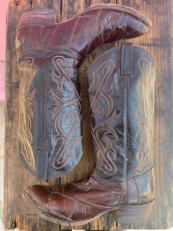 COOL! 2-TONE EEL SKIN PANELED EMBROIDERED COWBOY BOOTS