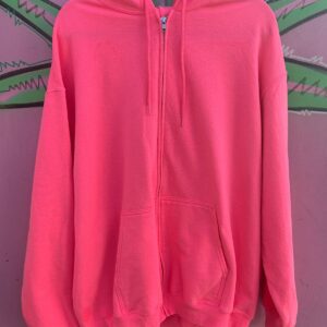 Photo detail:DAYGLOW! NEON PINK! ZIP UP HOODED SWEATSHIRT HOODIE