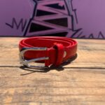 BASIC FAUX LEATHER LIPSTICK RED NARROW BELT, SILVER BUCKLE