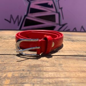 Photo detail:BASIC FAUX LEATHER LIPSTICK RED NARROW BELT, SILVER BUCKLE