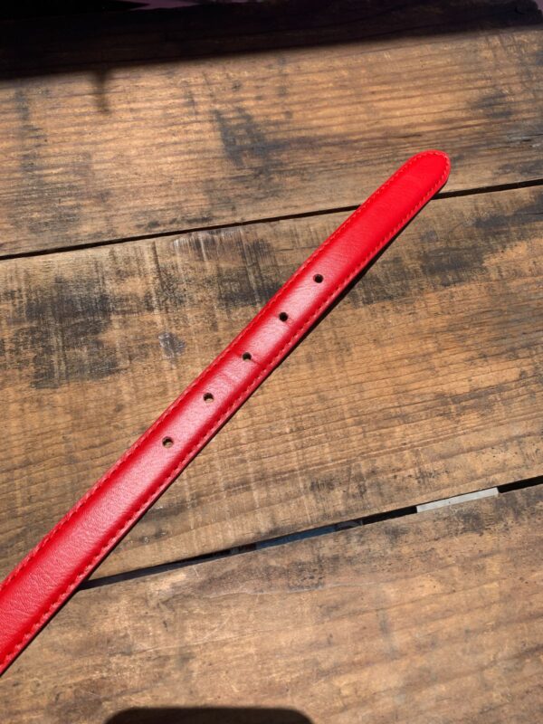 BASIC FAUX LEATHER LIPSTICK RED NARROW BELT, SILVER BUCKLE