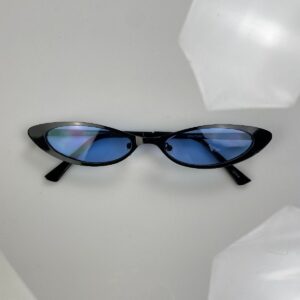 Photo detail:BLACK METAL FRAME CAT EYE SUNGLASSES, BLUE LENSE