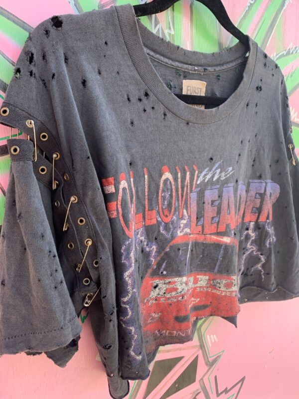DISTRESSED NASCAR FOLLOW THE LEADER REPURPOSED T-SHIRT