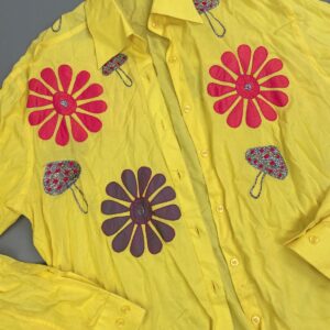 Photo detail:AMMMMAZING!!! LONG SLEEVE BUTTON DOWN RAYON BLOUSE EMBROIDERED FLORAL APPLIQUES