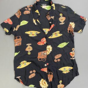 Photo detail:CUTE!! 1990S SLINKY FASHION ACCESSORY PRINT SLEEVE BUTTON DOWN RAYON BLOUSE