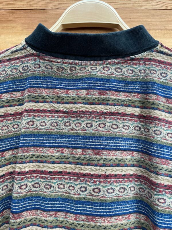 CUTE! 1990S FUNKY PATTERN VELOUR COLLARED LONG SLEEVE CROPPED TOP