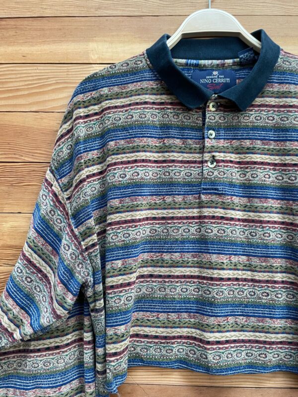 CUTE! 1990S FUNKY PATTERN VELOUR COLLARED LONG SLEEVE CROPPED TOP