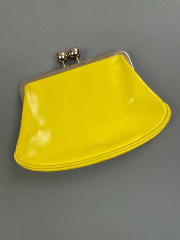 BRIGHT! VINYL LEATHERETTE SNAP CLOSURE CLUTCH, ENAMELED MONOGRAM