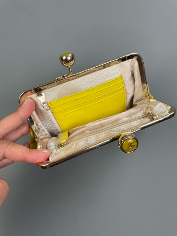 BRIGHT! VINYL LEATHERETTE SNAP CLOSURE CLUTCH, ENAMELED MONOGRAM