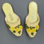 ADORABLE! SEQUIN & BEADED FLORAL DESIGN SLIP ON HOUSE SLIPPERS