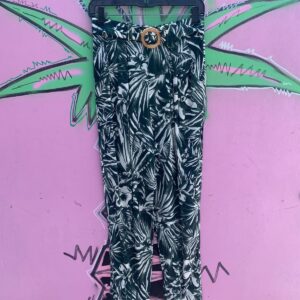 Photo detail:HIGH WAIST HAWAIIAN FLORAL RAYON WOOD BELT BUCKLE PANTS