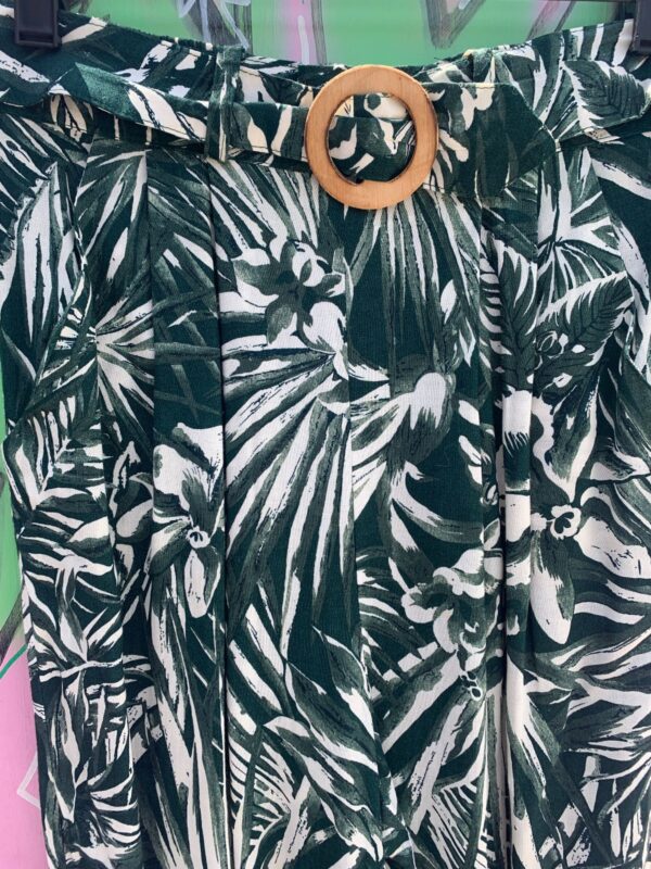 HIGH WAIST HAWAIIAN FLORAL RAYON WOOD BELT BUCKLE PANTS