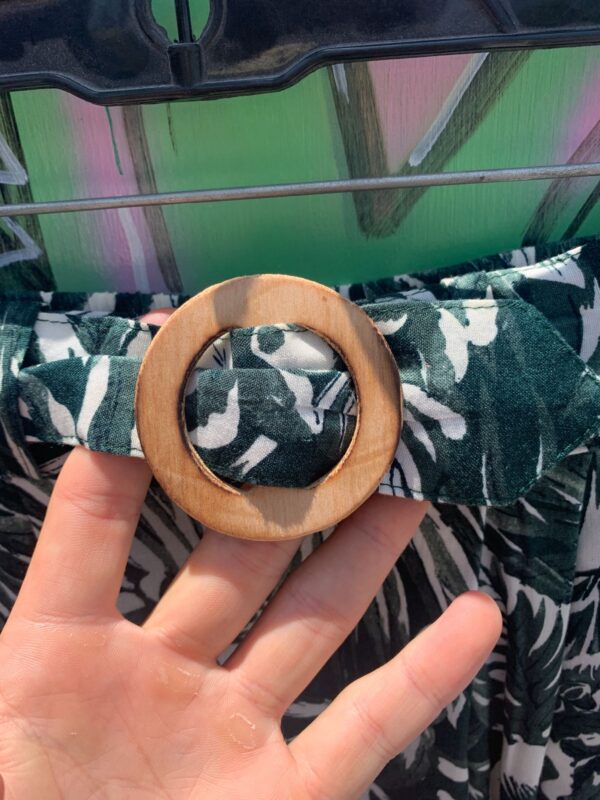HIGH WAIST HAWAIIAN FLORAL RAYON WOOD BELT BUCKLE PANTS