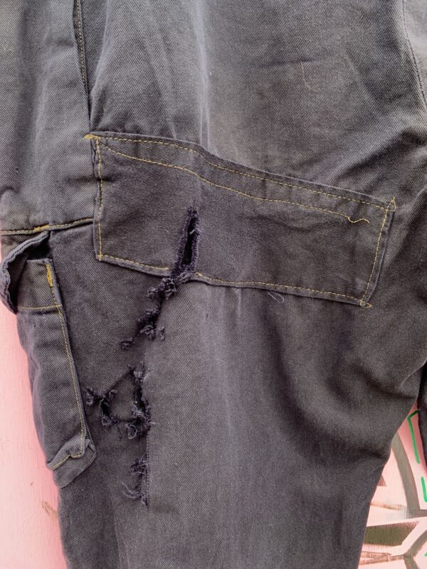 *AS-IS* OVERDYED MULTI CARGO POCKET MILITARY ISSUED PANTS CONTRAST STITCHING,*REPAIRS*