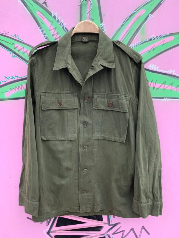 CLASSIC DARK OLIVE HERRINGBONE HEAVY LONG SLEEVE MILITARY SHIRT