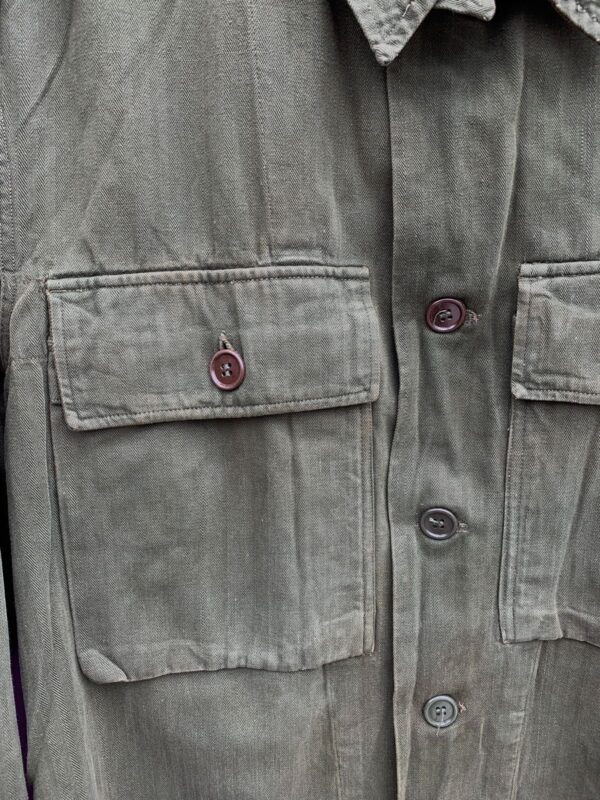 CLASSIC DARK OLIVE HERRINGBONE HEAVY LONG SLEEVE MILITARY SHIRT