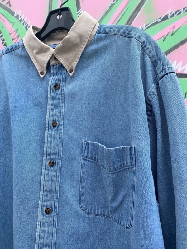 1990S DENIM SHIRT CONTRAST KHAKI COLLAR