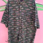 100% COTTON TROUT FISH GRAPHIC SHORT SLEEVE BUTTON UP SHIRT