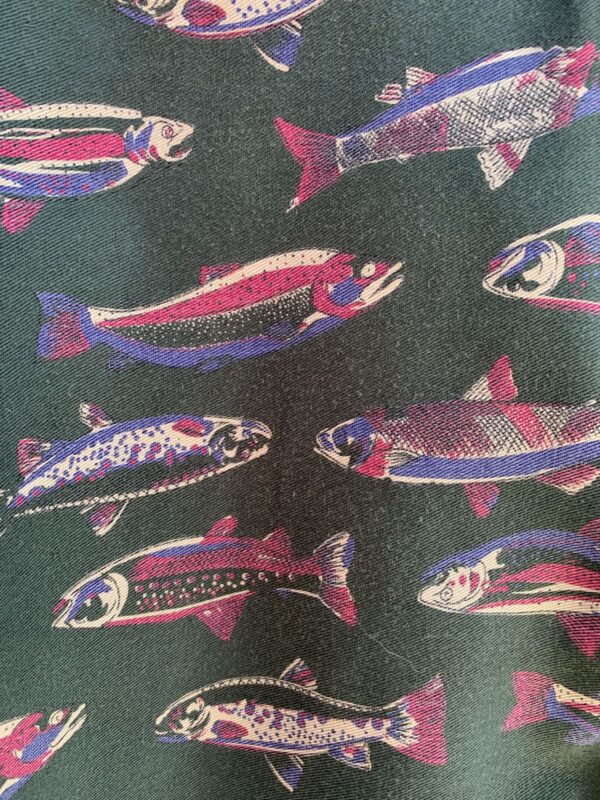 100% COTTON TROUT FISH GRAPHIC SHORT SLEEVE BUTTON UP SHIRT
