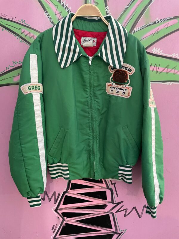 RETRO 1970S VARSITY STRIPE COLLAR CHENILLE BASKETBALL PATCH 77-79 FOR GREG BOMBER JACKET