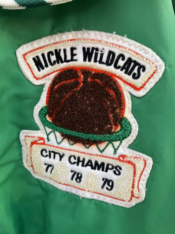 RETRO 1970S VARSITY STRIPE COLLAR CHENILLE BASKETBALL PATCH 77-79 FOR GREG BOMBER JACKET