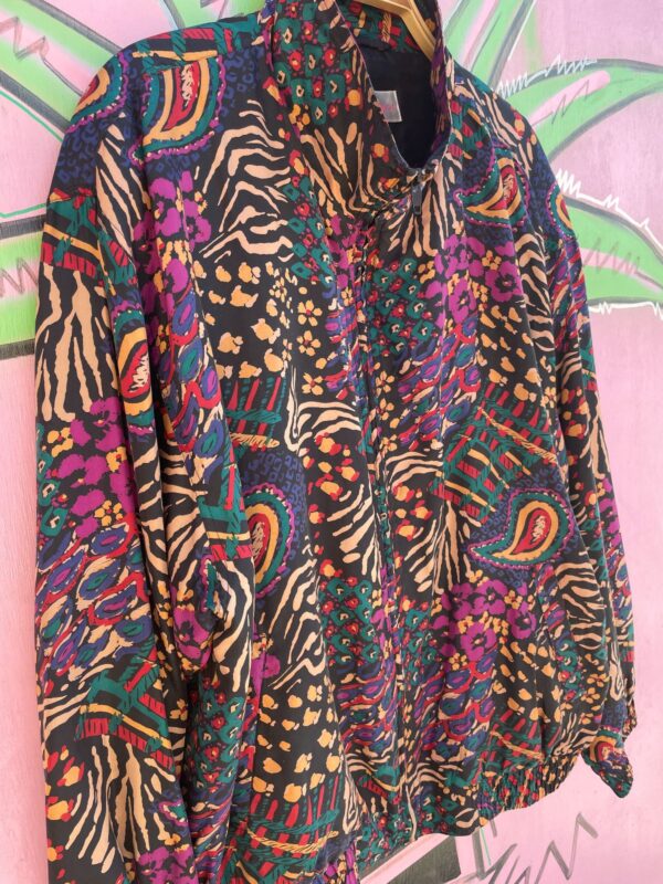 100% SILK MIXED FUNKY PRINT ZIP-UP BOMBER JACKET