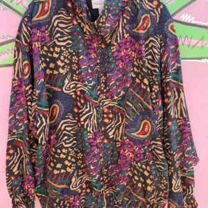 Photo detail:100% SILK MIXED FUNKY PRINT ZIP-UP BOMBER JACKET