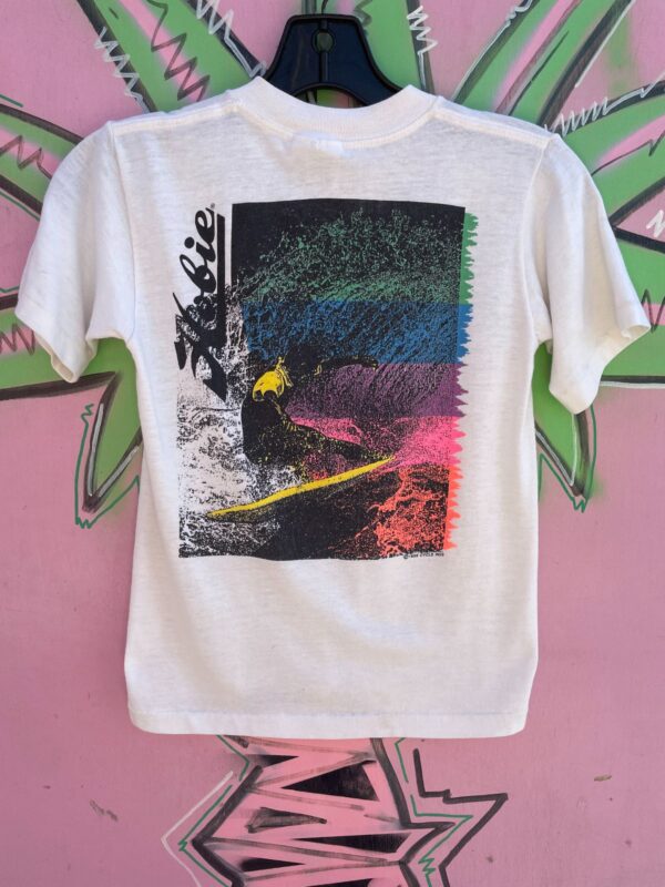 CUTE! 1980S HOBIE SURF 1989 NEON RAINBOW SURFING GRAPHIC BABY TEE
