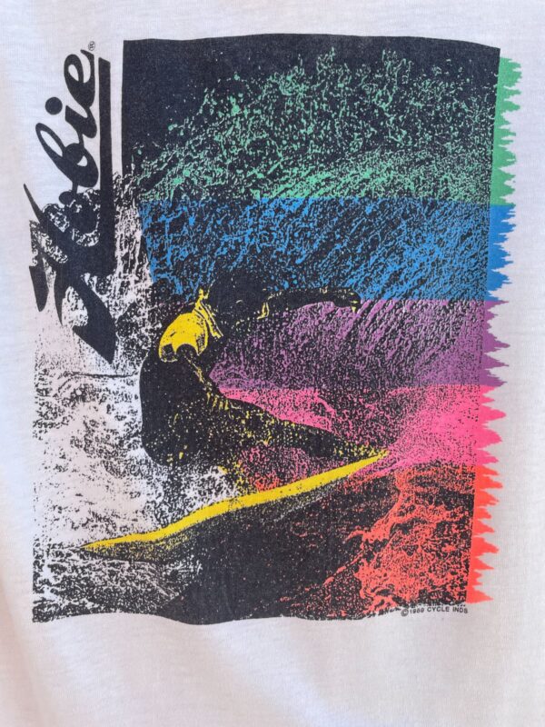 CUTE! 1980S HOBIE SURF 1989 NEON RAINBOW SURFING GRAPHIC BABY TEE
